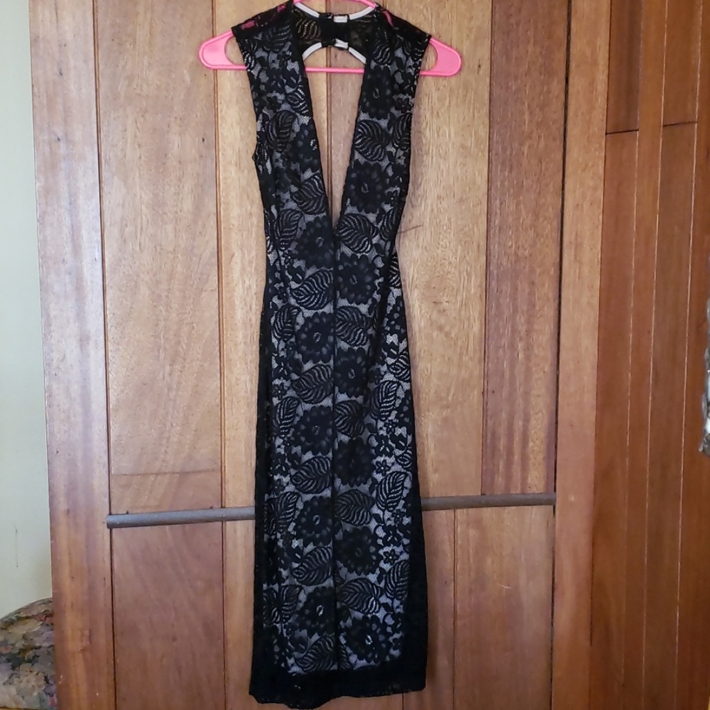 Black & Nude Lace Cocktail Dress